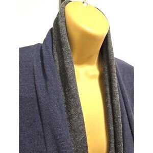 Merino Wool Long Cardigan Womens Med Italian Office Career Blue Gray Minimalist